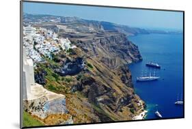 Caldera View with Church in Fira Town - Santorini-Maugli-l-Mounted Photographic Print