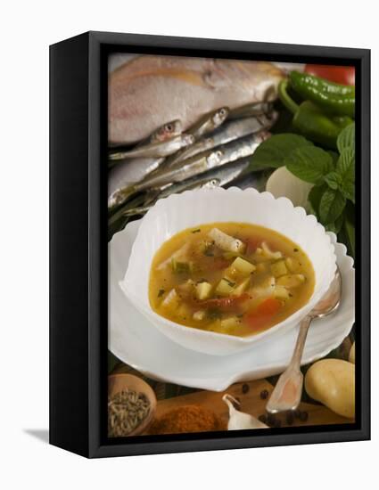 Caldo De Pescado Soup, Food of the Canary Islands, Spain, Europe-Tondini Nico-Framed Stretched Canvas