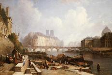View of Ile De La Cite, Paris, from the Quai Du Louvre with the Pont Des Arts and the Pont Neuf-Caleb Robert Stanley-Stretched Canvas
