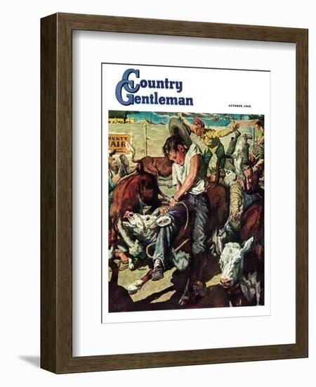 "Calf Roping Contest," Country Gentleman Cover, October 1, 1948-W.C. Griffith-Framed Giclee Print