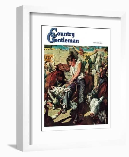 "Calf Roping Contest," Country Gentleman Cover, October 1, 1948-W.C. Griffith-Framed Giclee Print