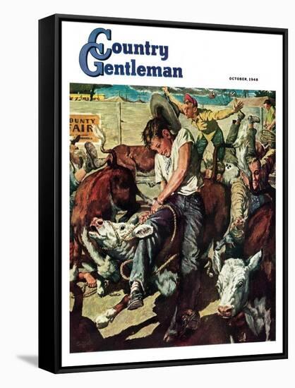 "Calf Roping Contest," Country Gentleman Cover, October 1, 1948-W.C. Griffith-Framed Stretched Canvas
