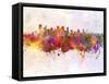Calgary Skyline in Watercolor Background-paulrommer-Framed Stretched Canvas