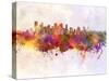 Calgary Skyline in Watercolor Background-paulrommer-Stretched Canvas