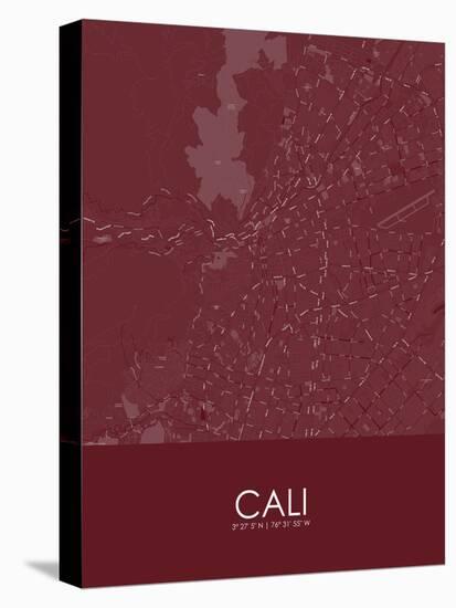 Cali, Colombia Red Map-null-Stretched Canvas