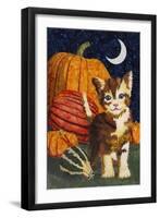 Calico Kitten & Pumpkins-Kestrel Michaud-Framed Giclee Print