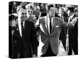 Calif Gov Ronald Reagan Escorts Pres-Elect Richard Nixon across Field at Halftime of Rose Bowl Game-null-Stretched Canvas