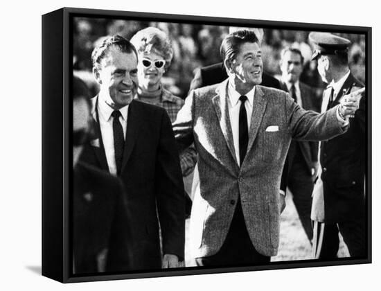 Calif Gov Ronald Reagan Escorts Pres-Elect Richard Nixon across Field at Halftime of Rose Bowl Game-null-Framed Stretched Canvas