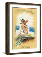 California - A Californian Dish, Fish and Chips; A Pretty Mermaid-Lantern Press-Framed Art Print