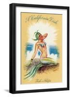 California - A Californian Dish, Fish and Chips; A Pretty Mermaid-Lantern Press-Framed Art Print