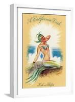 California - A Californian Dish, Fish and Chips; A Pretty Mermaid-Lantern Press-Framed Art Print