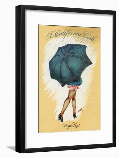 California - A Californian Dish, Frog's Legs; Woman with Good Legs and Umbrella-Lantern Press-Framed Art Print