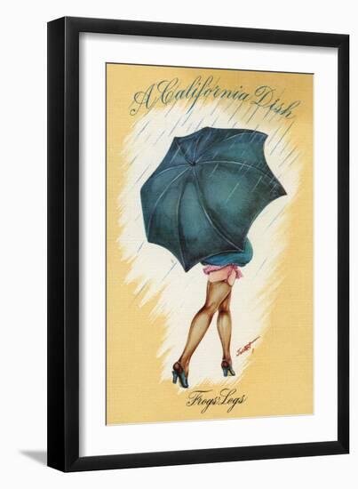 California - A Californian Dish, Frog's Legs; Woman with Good Legs and Umbrella-Lantern Press-Framed Art Print