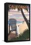 California - Adirondack Chairs and Sunset-Lantern Press-Framed Stretched Canvas