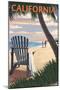 California - Adirondack Chairs and Sunset-Lantern Press-Mounted Art Print