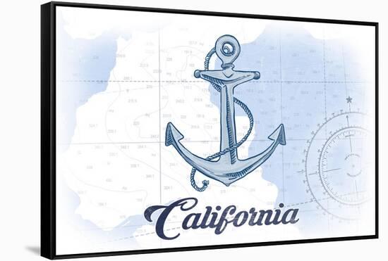 California - Anchor - Blue - Coastal Icon-Lantern Press-Framed Stretched Canvas