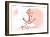 California - Anchor - Coral - Coastal Icon-Lantern Press-Framed Art Print