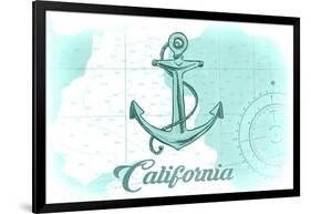 California - Anchor - Teal - Coastal Icon-Lantern Press-Framed Art Print