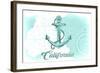 California - Anchor - Teal - Coastal Icon-Lantern Press-Framed Art Print