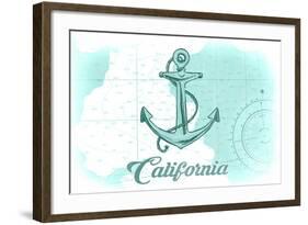 California - Anchor - Teal - Coastal Icon-Lantern Press-Framed Art Print