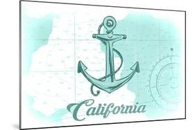 California - Anchor - Teal - Coastal Icon-Lantern Press-Mounted Art Print