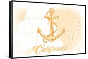 California - Anchor - Yellow - Coastal Icon-Lantern Press-Framed Stretched Canvas
