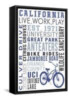 California and Bike Icon - Typography-Lantern Press-Framed Stretched Canvas