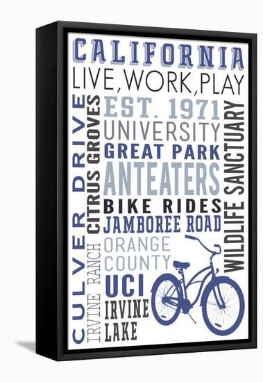 California and Bike Icon - Typography-Lantern Press-Framed Stretched Canvas