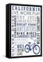 California and Bike Icon - Typography-Lantern Press-Framed Stretched Canvas