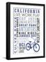 California and Bike Icon - Typography-Lantern Press-Framed Art Print
