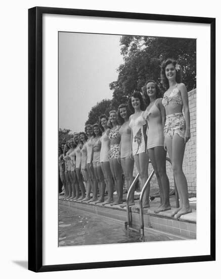 California and Florida Bathing Beauties Participating in a Contest-Peter Stackpole-Framed Photographic Print