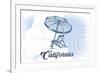 California - Beach Chair and Umbrella - Blue - Coastal Icon-Lantern Press-Framed Premium Giclee Print