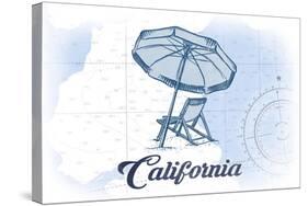 California - Beach Chair and Umbrella - Blue - Coastal Icon-Lantern Press-Stretched Canvas