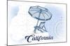 California - Beach Chair and Umbrella - Blue - Coastal Icon-Lantern Press-Mounted Art Print