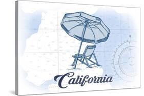 California - Beach Chair and Umbrella - Blue - Coastal Icon-Lantern Press-Stretched Canvas