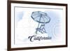 California - Beach Chair and Umbrella - Blue - Coastal Icon-Lantern Press-Framed Art Print