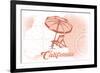 California - Beach Chair and Umbrella - Coral - Coastal Icon-Lantern Press-Framed Art Print