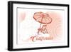 California - Beach Chair and Umbrella - Coral - Coastal Icon-Lantern Press-Framed Art Print