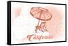 California - Beach Chair and Umbrella - Coral - Coastal Icon-Lantern Press-Framed Stretched Canvas