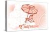 California - Beach Chair and Umbrella - Coral - Coastal Icon-Lantern Press-Stretched Canvas