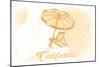 California - Beach Chair and Umbrella - Yellow - Coastal Icon-Lantern Press-Mounted Art Print