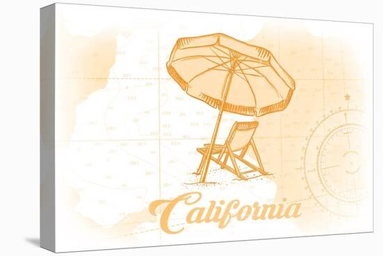 California - Beach Chair and Umbrella - Yellow - Coastal Icon-Lantern Press-Stretched Canvas