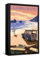 California Beaches - Woody on Beach-Lantern Press-Framed Stretched Canvas