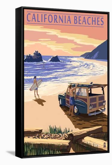 California Beaches - Woody on Beach-Lantern Press-Framed Stretched Canvas