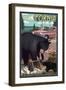 California - Bear and Picnic Scene-Lantern Press-Framed Art Print