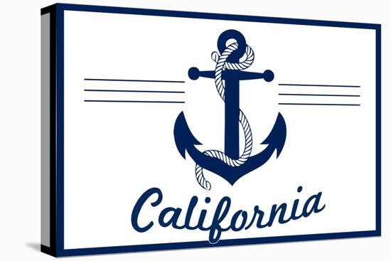 California - Blue and White Anchor-Lantern Press-Stretched Canvas