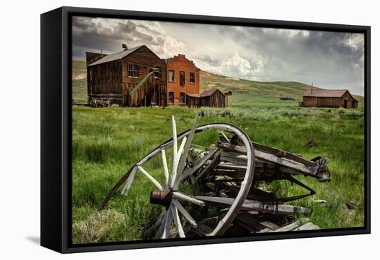 California, Bodie State Historic Park. Broken Wagon and Abandoned Buildings-Jaynes Gallery-Framed Stretched Canvas