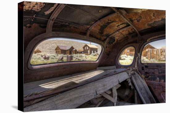 California, Bodie State Historic Park. Inside Abandoned Car Looking Out-Jaynes Gallery-Stretched Canvas