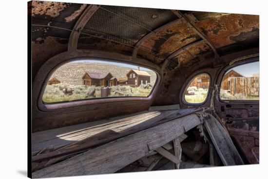 California, Bodie State Historic Park. Inside Abandoned Car Looking Out-Jaynes Gallery-Stretched Canvas