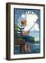 California - Boy Fishing-Lantern Press-Framed Art Print